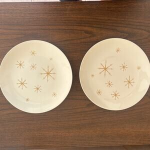 VTG Royal Ironstone Star Glow Lot of 2 Atomic MCM Large Dinner Plates USA 10"